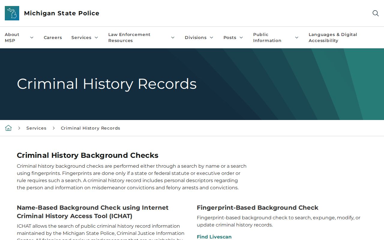 Manistee County warrant check: state criminal-history page noting that warrant information is unavailable