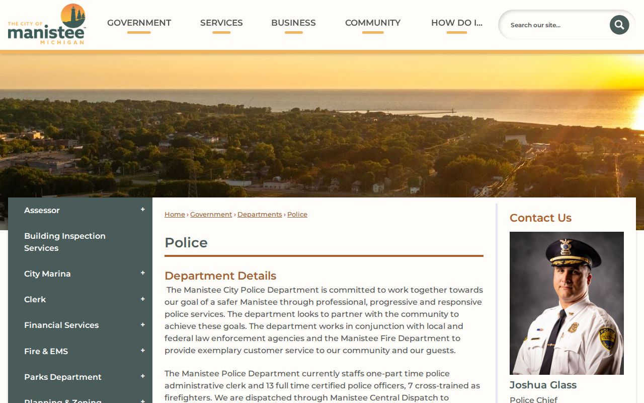 Manistee County city court warrant page: city police department location, phone, and agency role