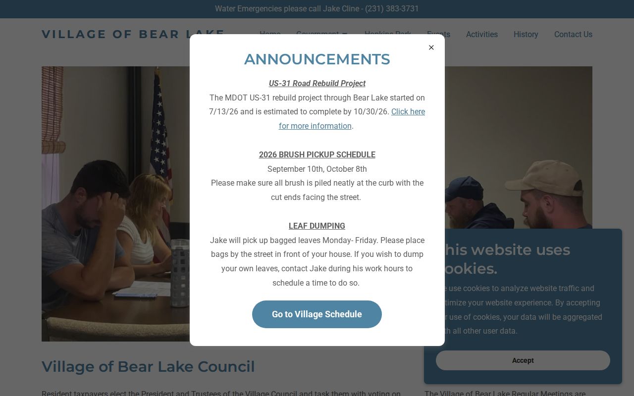 Bear Lake warrant records: village council page describing the hall and public works move